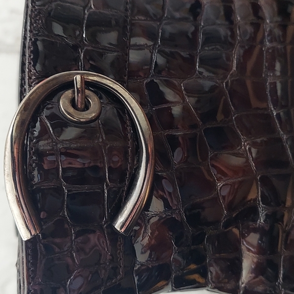 Stuart Weitzman croc embossed pointed toe patent leather ankle boots - Picture 9 of 15